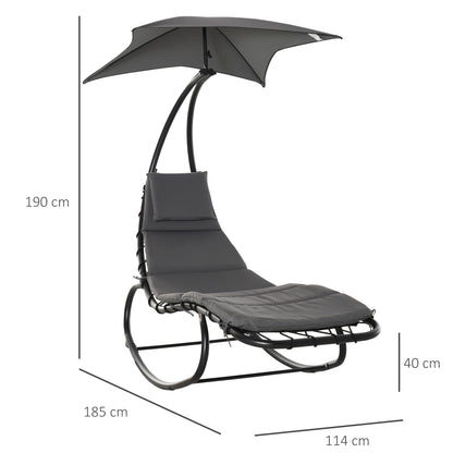 Outsunny Patio Rocking Chaise Lounge Rocking Bed with Canopy Cushion Headrest Pillow 