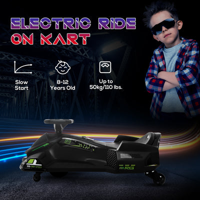 HOMCOM 12V Kids Electric Go Kart with Music, LED Lights, Slow Start, Black 