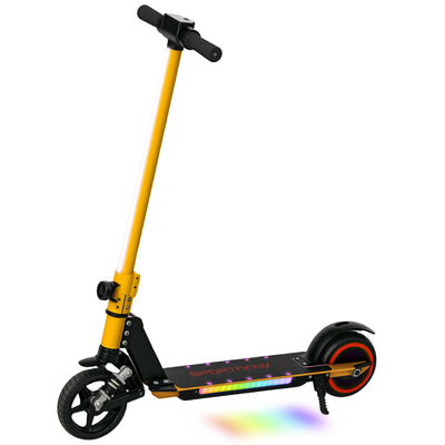 SPORTNOW Folding Electric Scooter for Kids Age 6-14 with Dual Brakes, Front Suspension, LED Colourful Lights and Display, 6.8kg Lightweight Aluminium E Scooter, Up to 14 KM/H & 6 KM, Gold Tone 