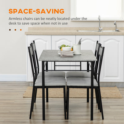 HOMCOM Five-Piece Marble Effect Dining Table Set - Grey/Black 