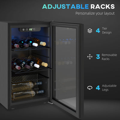 HOMCOM 24 Bottle Wine Cooler, 68 Litre Capacity, 4-16°C Freestanding Drinks Beer Wine Fridge with Glass Door, Black 