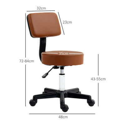 HOMCOM Beautician's Swivel Salon Chair w/ Padded Seat Back 5 Wheels Adjustable Height Salon Hairdressers Tattoo Spa Rolling Cushion Professional 48cm Brown 