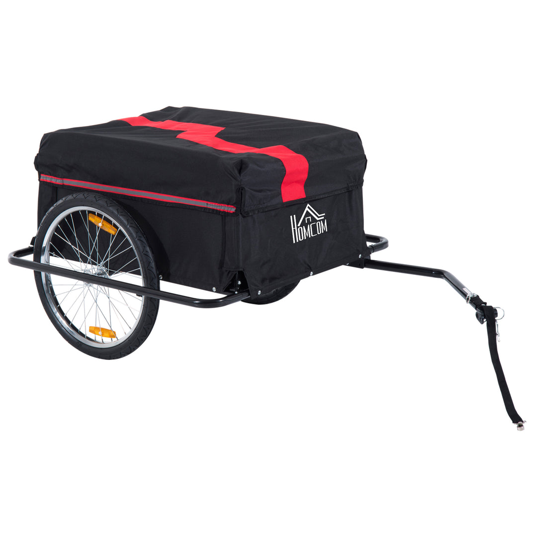 HOMCOM Two-Wheel Bicycle Large Cargo Wagon Trailer Oxford Fabric, Folding Storage, & Removable Cover, Red&Black 