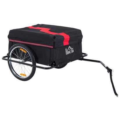 HOMCOM Two-Wheel Bicycle Large Cargo Wagon Trailer Oxford Fabric, Folding Storage, & Removable Cover, Red&Black 