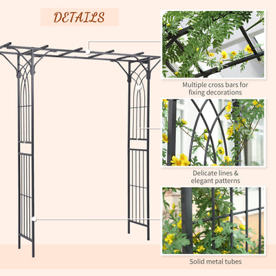 Outsunny 210cm Decorative Metal Garden Trellis Arch with Durable Steel Tubing & Elegant Scrollwork, Great for Weddings, Dark Gre 