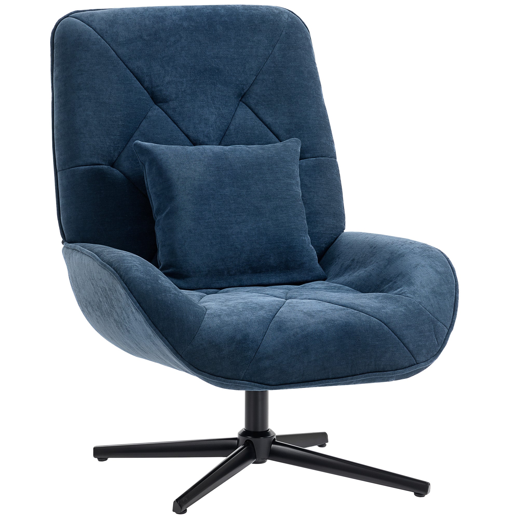 HOMCOM Accent Chair, Chenille Upholstered Swivel Armchair with Lumbar Pillow, High Back, Deep Seat and Metal Legs, Dark Blue 