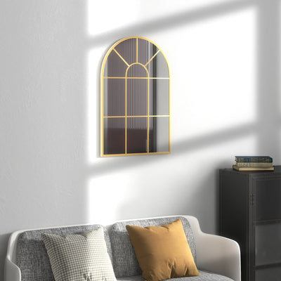 HOMCOM Modern Arched Wall Mirror, 91 x 60 cm Window Mirrors for Living Room, Bedroom, Gold Tone 