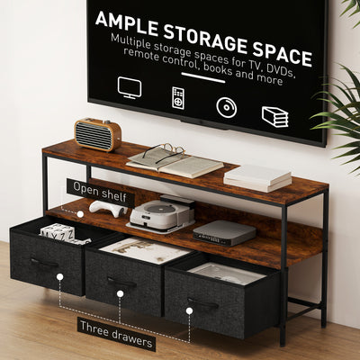 HOMCOM TV Stand Cabinet with 3 Foldable Drawers - Rustic Brown 