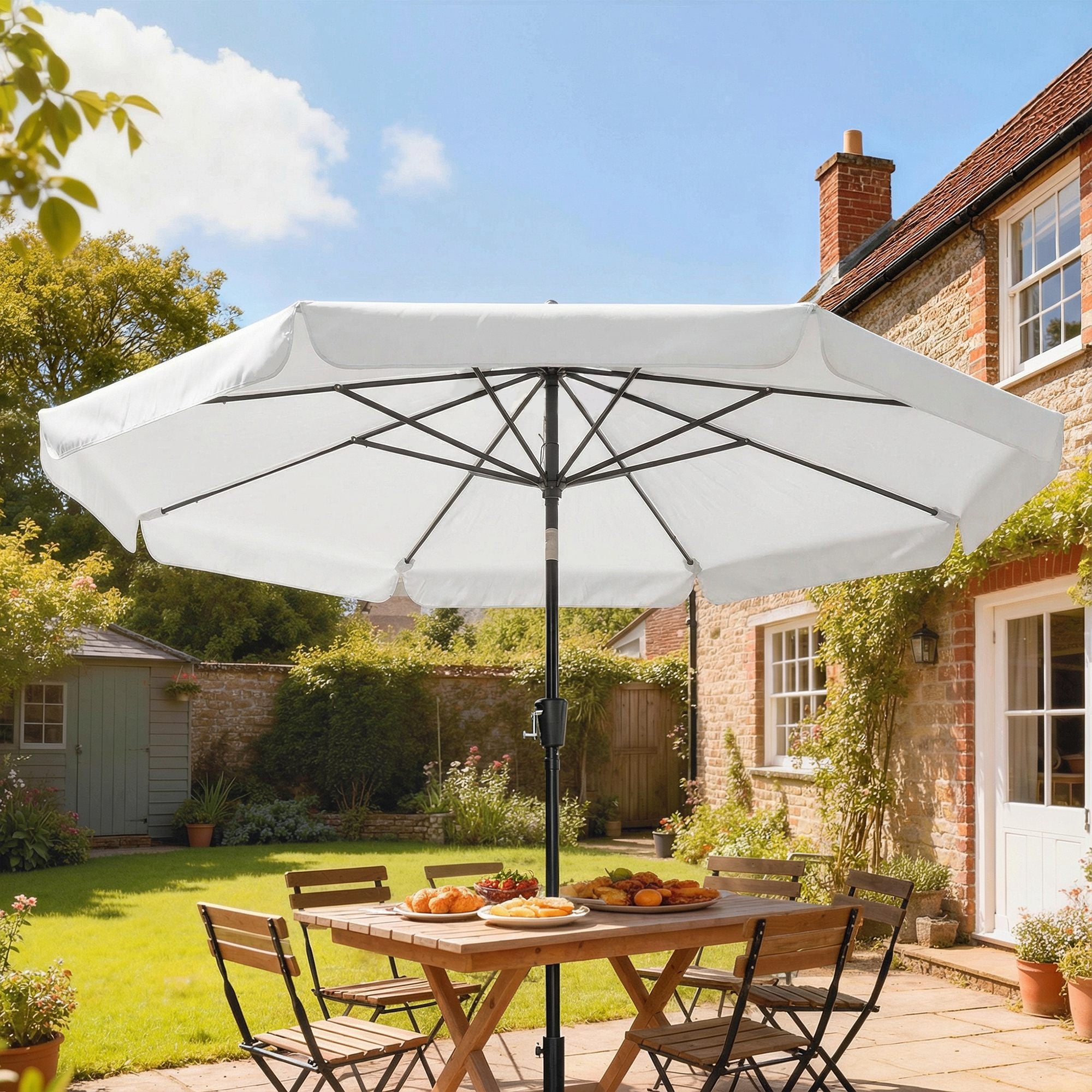 Outsunny 3 m Garden Parasol with Tilt Mechanism & Crank Handle, UPF 30+ Patio Umbrella Outdoor Table Umbrella, Cream White 