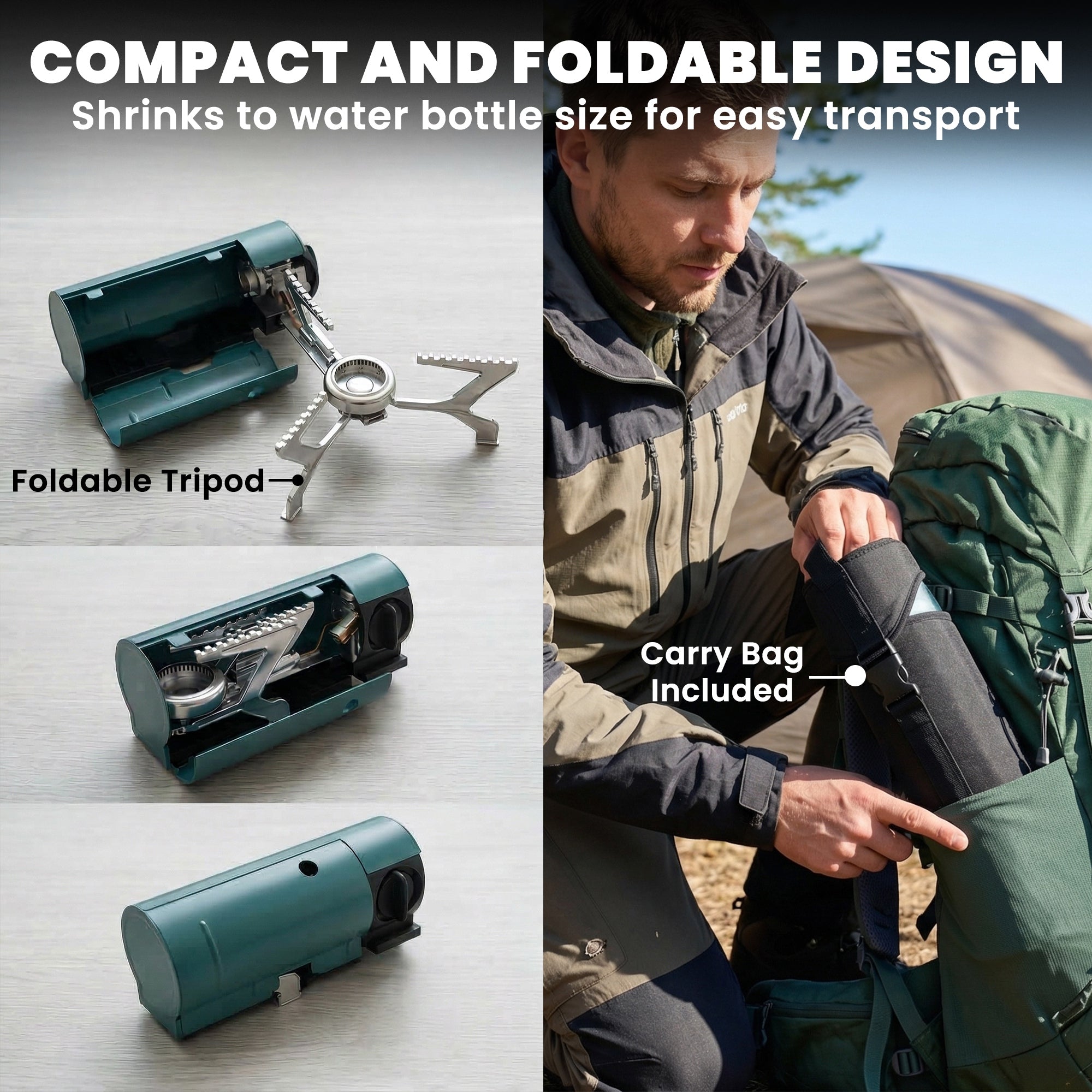 Outsunny 2670W Foldable Camping Stove with Safety Shut-Off, Piezo Ignition Gas Stove with Carry Bag, Green 