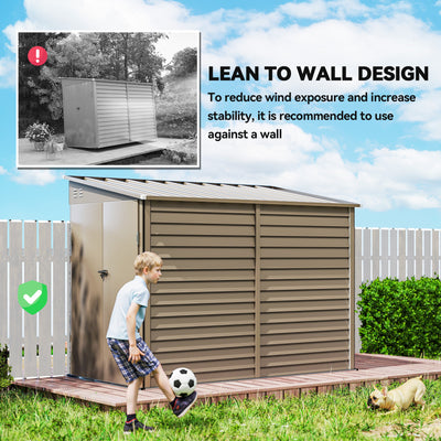 Outsunny 5 x 9ft Galvanised Metal Garden Shed with Foundation Kit, Outdoor Lean-to Shed, Tool Storage House with Lockable Doors, Gloves and 2 Air Vents for Patio, Garden, Brown 