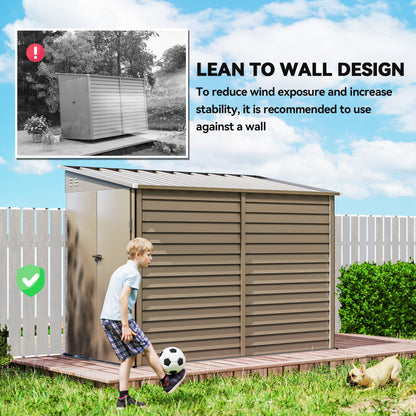 Outsunny 5 x 9ft Galvanised Metal Garden Shed with Foundation Kit, Outdoor Lean-to Shed, Tool Storage House with Lockable Doors, Gloves and 2 Air Vents for Patio, Garden, Brown