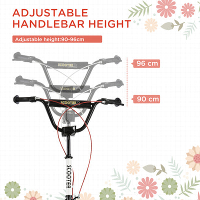 HOMCOM Kick Scooters for Kids with Adjustable Height, Anti-Slip Deck, Dual Brakes, Rubber Tyres, for Boys and Girls Aged 5+ Years Old - White 