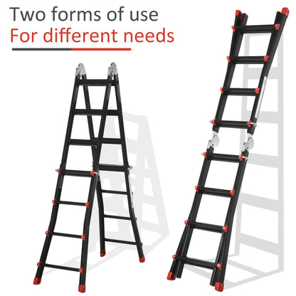HOMCOM 4M Aluminium Duo Ladder Telescopic Herringbone Changeable Multi-Purpose w/ Non-Slip Steps Climbing DIY Platform Portable Workshop House Garden 