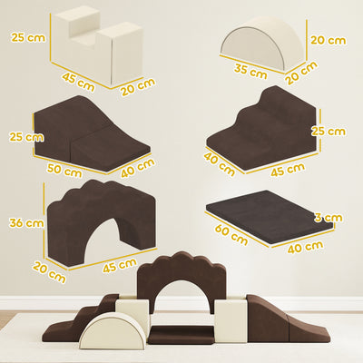 AIYAPLAY 7 Piece Kids Soft Play Set with Detachable Cover, Baby Indoor Climb and Crawl Foam Toy for Toddlers, Preschoolers, Brown 