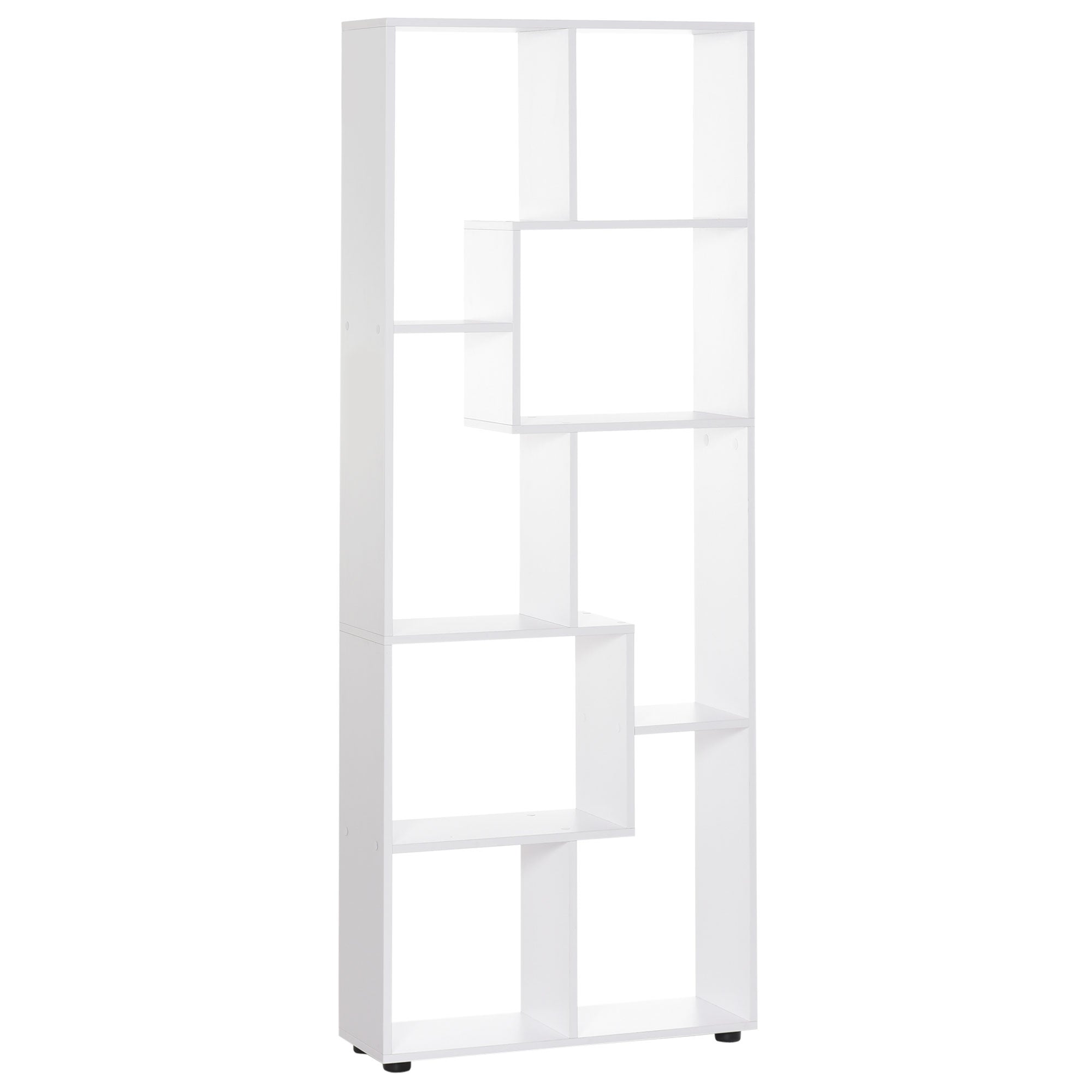 HOMCOM 8-Tier Freestanding Bookcase w/ Melamine Surface Anti-Tipping Foot Pads Home Display Storage Grid Stand Bedroom Living Room Furniture Modern Style - White 
