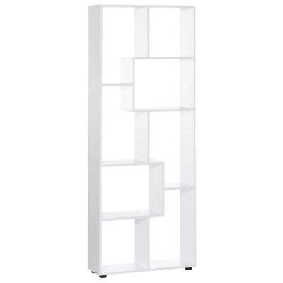 HOMCOM 8-Tier Freestanding Bookcase w/ Melamine Surface Anti-Tipping Foot Pads Home Display Storage Grid Stand Bedroom Living Room Furniture Modern Style - White 