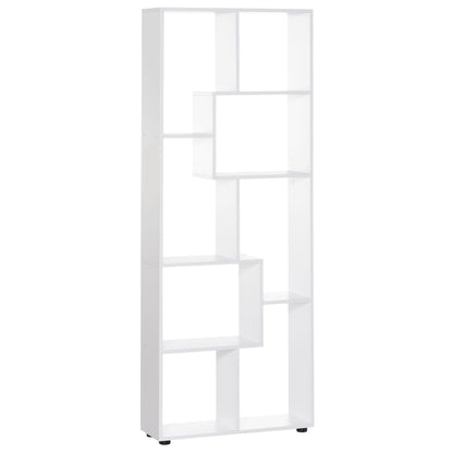 HOMCOM 8-Tier Freestanding Bookcase w/ Melamine Surface Anti-Tipping Foot Pads Home Display Storage Grid Stand Bedroom Living Room Furniture Modern Style - White 