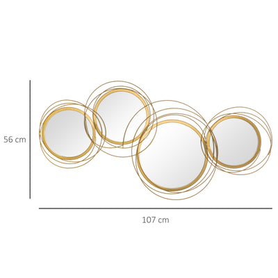 HOMCOM Metal Wall Art Modern Decorative Mirror Decor Hanging Home Wall Sculptures for Living Room Bedroom Dining Room, Gold 