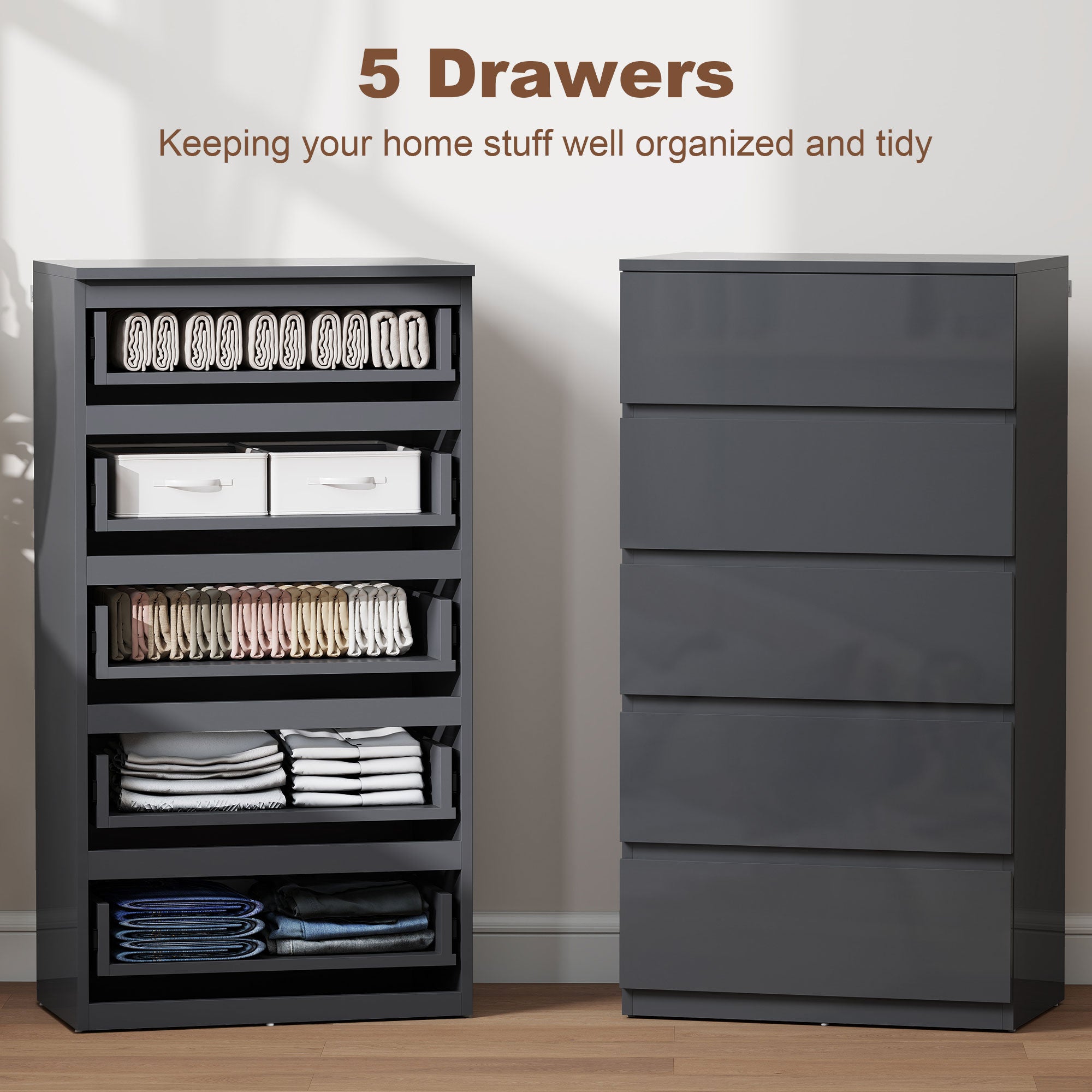 HOMCOM Chest of Drawers, 5-Drawer Storage Cabinets, Modern Dresser, Storage Drawer Unit for Bedroom 