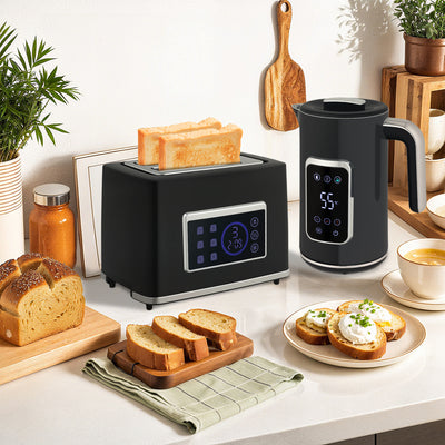 HOMCOM Touch Screen Kettle and Toaster Set - Black 
