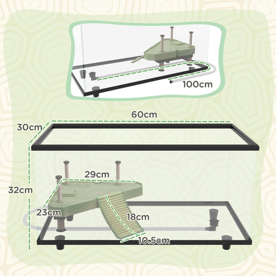 PawHut 50L Glass Turtle Tank Aquarium with Basking Platform, Easy Drainage, Strip Patch Thermometer 