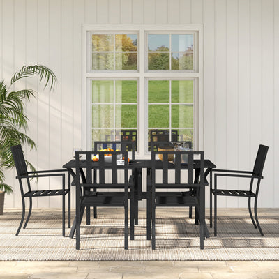 Outsunny 7 Pieces Garden Table and Chairs 6 Seater Outdoor Table and Chairs with Umbrella Hole, for Poolside, Garden, Black 