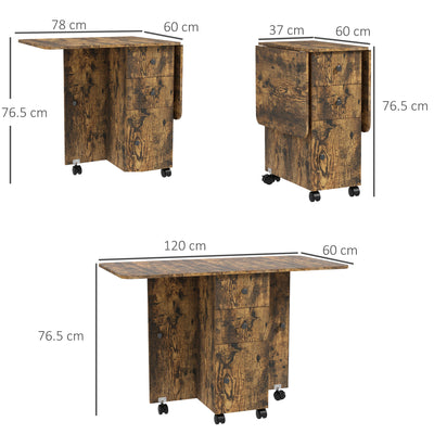 HOMCOM Multi-Storage Six-Person Drop Leaf Dining Table -  Rustic Brown 