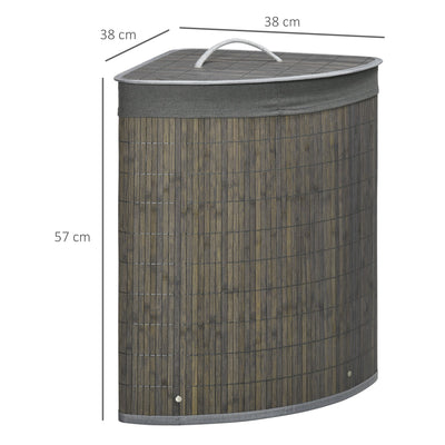 HOMCOM Bamboo Laundry Basket with Lid, 55 Litres Laundry Hamper with Removable Washable Lining,  Corner Washing Baskets, 38 x 38 x 57cm, Grey 