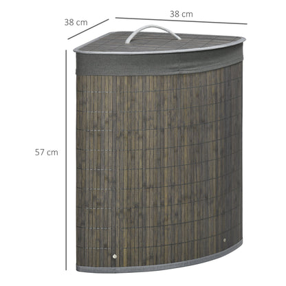 HOMCOM Bamboo Laundry Basket with Lid, 55 Litres Laundry Hamper with Removable Washable Lining,  Corner Washing Baskets, 38 x 38 x 57cm, Grey 