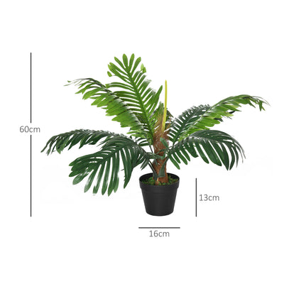 Outsunny 2 Pack 60cm Artificial Palm Tree Decorative Plant with Nursery Pot, Fake Tropical Tree for Indoor Outdoor D\'c3\'a9cor 