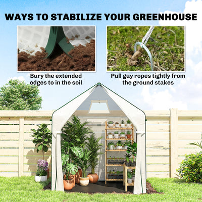 Outsunny Walk-in Greenhouse for Outdoors with Steel Frame, Large Plant House with Roll-up Door and PE Ground Cover, White 