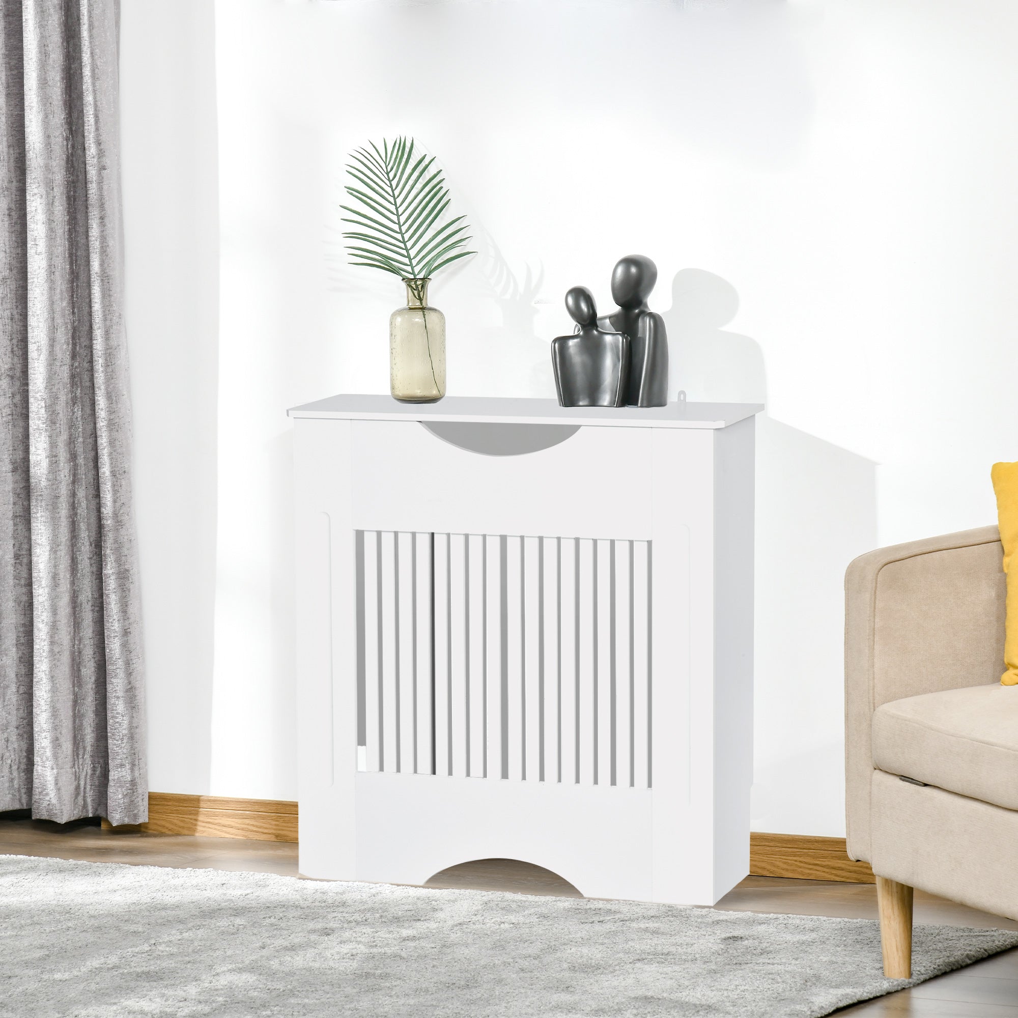 HOMCOM Painted MDF Radiator Cover Heater Cabinet Modern Slatted Home Furniture Living Room Bedroom Worktop White 82H x 78W x 19D 