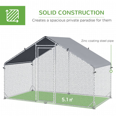 PawHut Galvanised Walk In Chicken Coop Hen House w/ Water-Resist Cover, 3 x 1.7 x 1.9m 