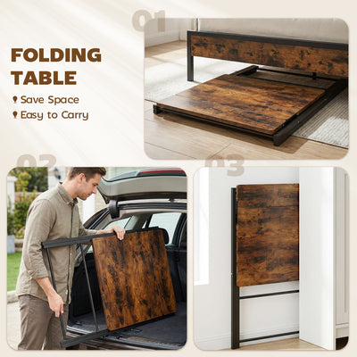 HOMCOM Compact Folding Desk for Small Spaces with Storage Shelf for Home Office, Rustic Brown 