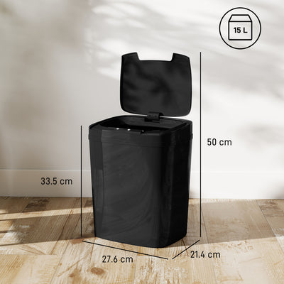 HOMCOM 15L Sensor Bin, Automatic Touchless Kitchen Bin, Easy Clean, Battery Operated for Home Office, Bedroom, Bathroom, Black 