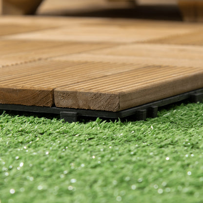 Outsunny 27 Pcs Wooden Interlocking Decking Tiles, Outdoor Flooring Tiles for Patio, Balcony, Terrace, Hot Tub, 30 x 30 cm per Piece, 2.5\'e3\'8e\'a1 per Pack, Brown