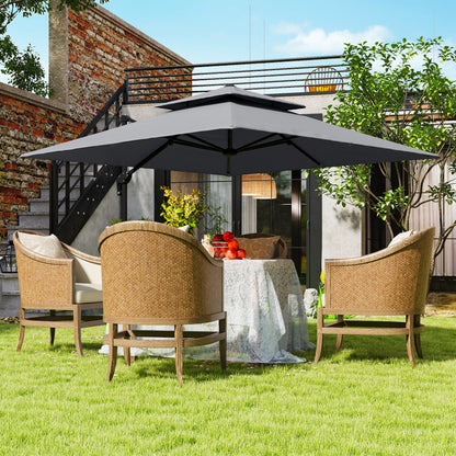 Outsunny 3 x 3(m) Cantilever Parasol with Aluminium Frame, Crank and Tilt, 360\'c2\'b0 Rotation, Double Top Garden Umbrella with Base and Cover, Light Grey