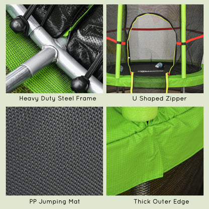 HOMCOM 5.2FT/63 Inch Kids Trampoline with Enclosure Net Steel Frame Indoor Round Bouncer Rebounder Age 3 to 6 Years Old Green
