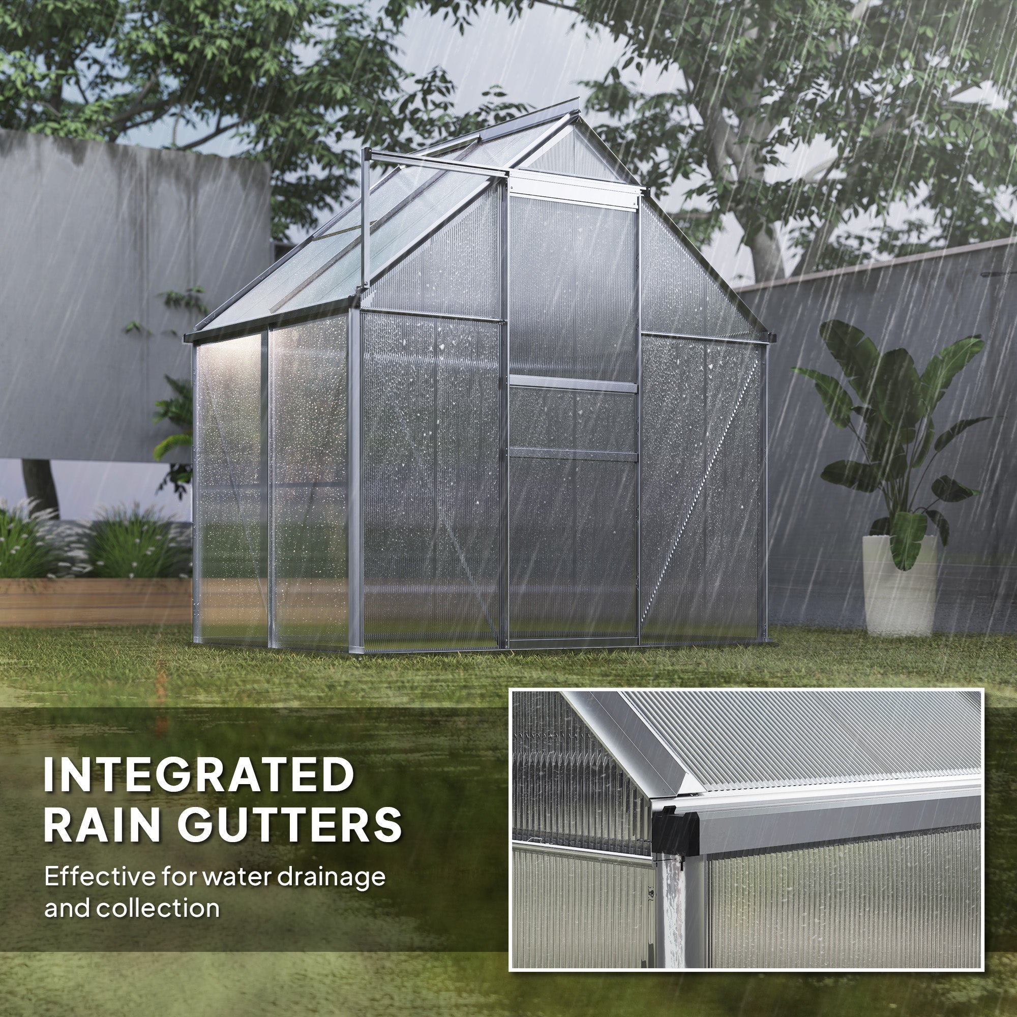 Outsunny 192.5 x 131cm Walk-In Polycarbonate Greenhouse - Silver-Tone 