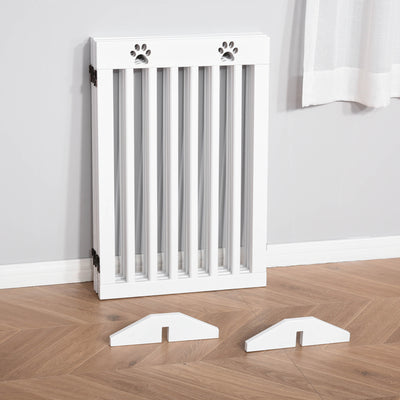 PawHut Wooden Pet Gate Foldable Freestanding Dog Safety Barrier w/ Support Feet 