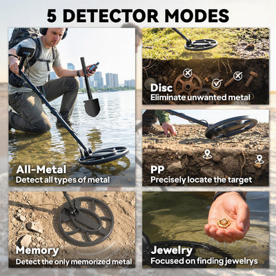 Outsunny Metal Detector for Adults, IP68 Waterproof Search Coil with LCD Display, 5 Modes Gold Detector with Carry Bag, Shovel 