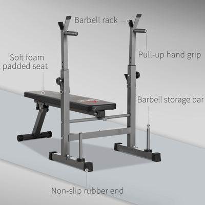 HOMCOM Adjustable Weight Bench, Foldable Bench Press with Barbell Rack and Dip Station for Home Gym, Strength Training Multiuse Workout Bench, Grey 