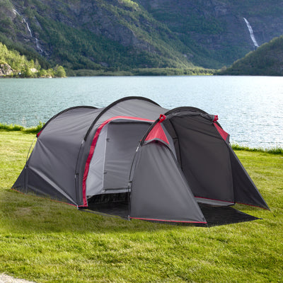 Outsunny 2-3 Person Tunnel Tent with Sewn-in Groundsheet, Air Vents, Rainfly, 2000mm Water Column, Camping Tent with 1 Bedroom, Inbuilt Porch, Living Area for Camping, Hiking, Grey 