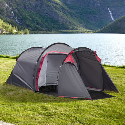 Outsunny 2-3 Person Tunnel Tent with Sewn-in Groundsheet, Air Vents, Rainfly, 2000mm Water Column, Camping Tent with 1 Bedroom, Inbuilt Porch, Living Area for Camping, Hiking, Grey 
