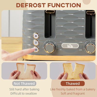 HOMCOM Four-Slice Rippled Toaster - Grey 