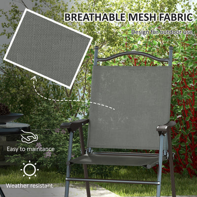 Outsunny Set of Two Folding Garden Chairs, with Fabric Mesh Seats - Dark Grey 