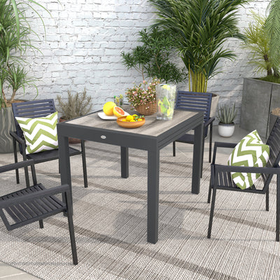 Outsunny Extending Garden Table, Outdoor Dining Table for 6, Aluminium Frame Rectangular Patio Table with Plastic Board Tabletop,80/160L x 80W x 75H cm, Grey 