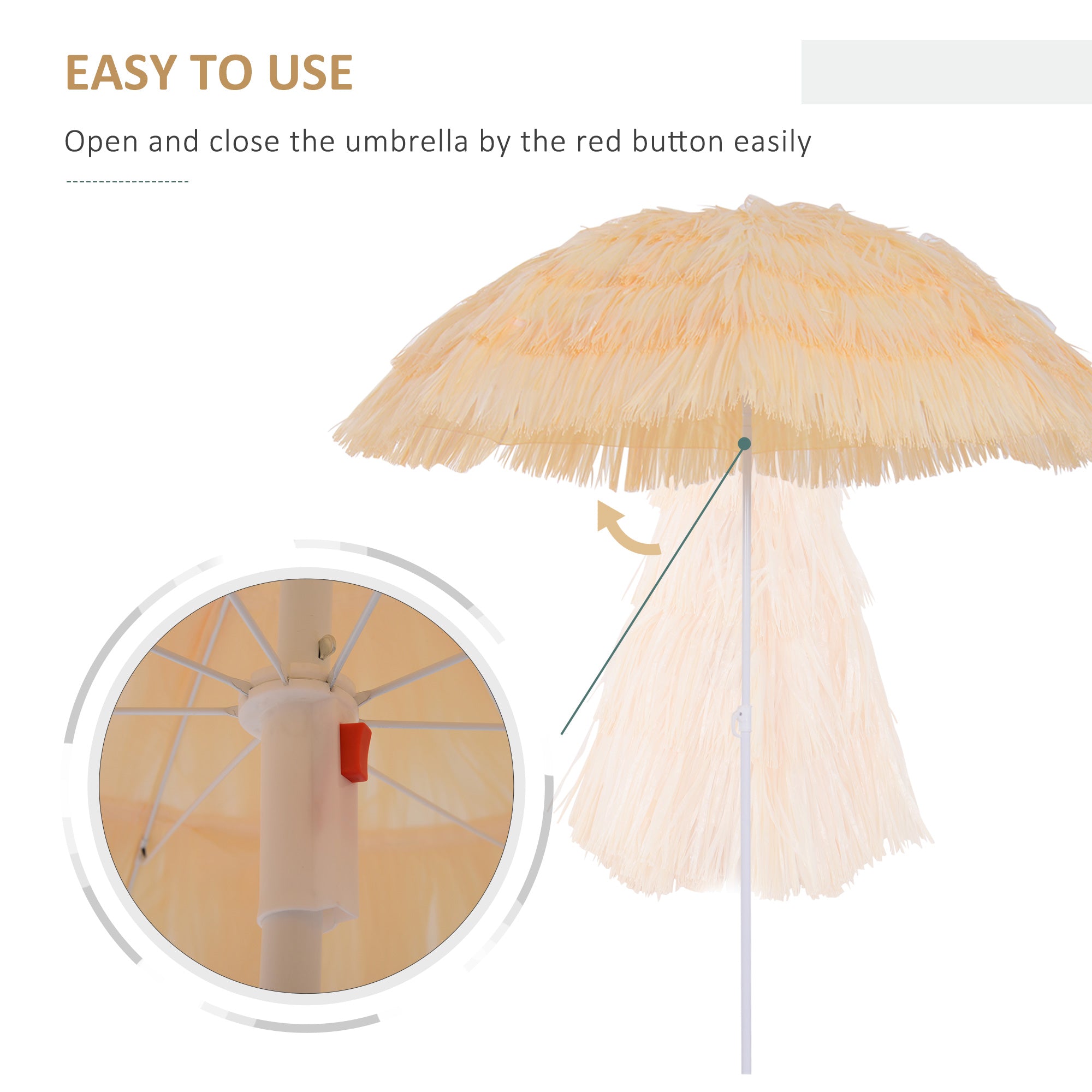 Outsunny 1.6m Patio Garden Hawaii Beach Sun Umbrella Sunshade Hawaiian Folding Tilting Crank Parasol (Wheat) 