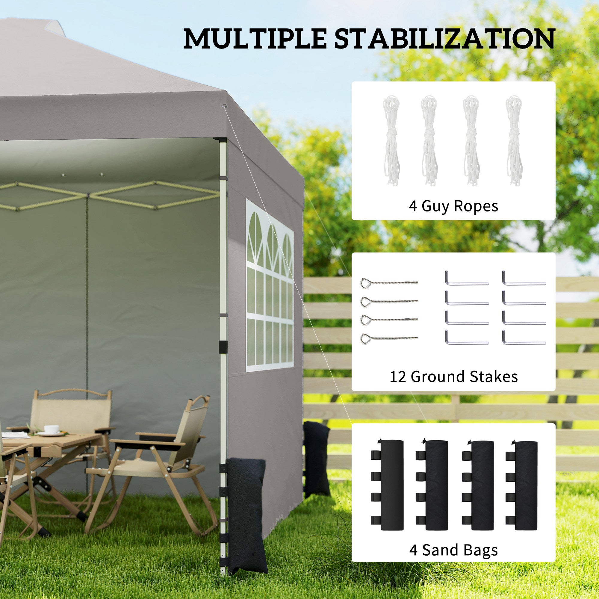 Outsunny Pop Up Gazebo Waterproof Height Adjustable Canopy with 3 Sidewalls Wheeled Bag for Parties 3 x 3 m Grey 